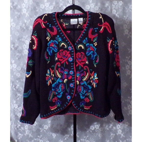 Vintage 90s Cardigan 1990s Boho Hippie Whimsigoth Retro Sweater Size Medium - Picture 1 of 4